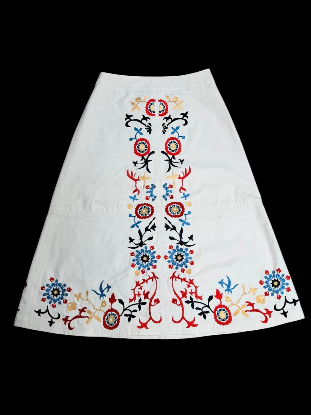 Alice + Olivia Giselle Embroidered Midi Skirt White Floral A Line Size 2